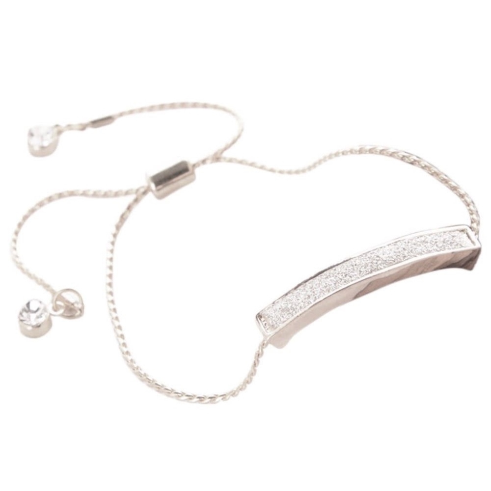 Pave Crystal Bar Steel Slider Bracelet in Silver